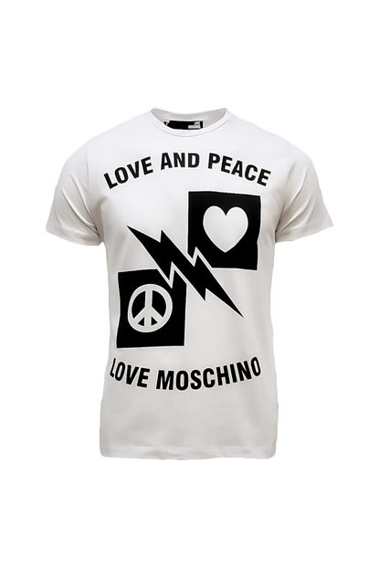 Love Moschino Love And Peace Baskili Beyaz Erkek T Shirt Trendyol