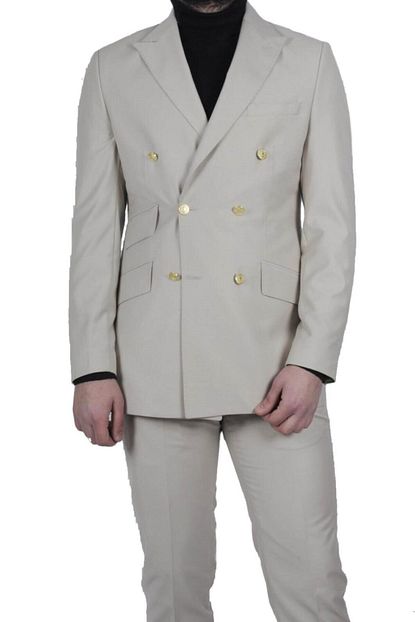 Maserto Krem Erkek Slim Fit Kruvaze Takim Elbise Trendyol