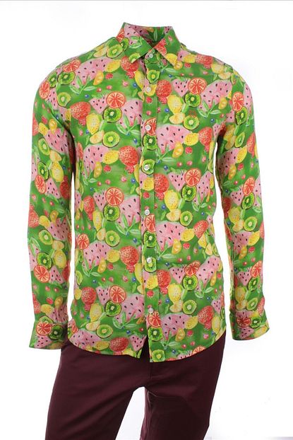 Gentilbay Limon Manav Baskili Yesil Ucz004 Pamuklu Slim Spor Erkek Gomlek Trendyol