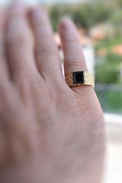 Aydin Gold 14 Ayar Altin Siyah Tasli Erkek Yuzugu Trendyol