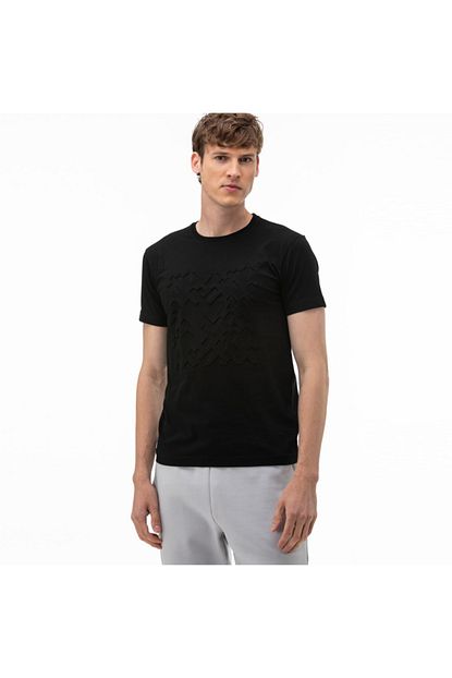 Lacoste Erkek Bisiklet Yaka Baskili Siyah T Shirt Trendyol