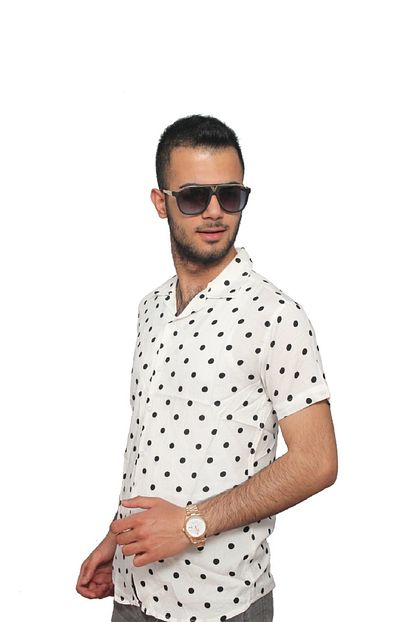 Ers Erkek Beyaz Puantiyeli Kisa Kollu Gomlek Trendyol