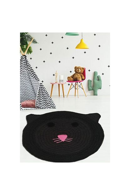 Nuh Home Cocuk Odasi Halisi Siyah Kedi Desenli Hali Trendyol