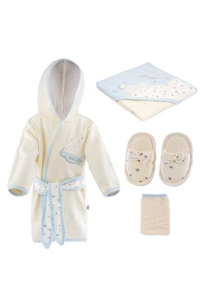 Sarebaby Uyuyan Ayicik Bebek Bornoz Seti Erkek Organik Antibakteriyel Ozel Dikisli Trendyol