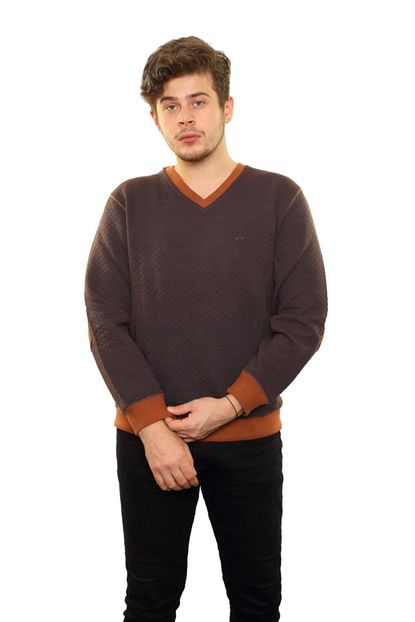 Lionette Erkek Kahverengi V Yaka Sweatshirt Trendyol