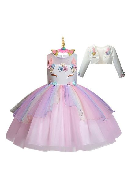 Unika Moda Unicorn Kostum Elbise Degrade Gokkusagi Renkli Tac Ve Bolero Ceket Trendyol