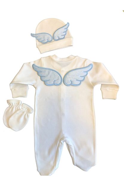 Angelbutik Erkek Bebek Mavi Nakisli Melek Kanatli Tulum Trendyol
