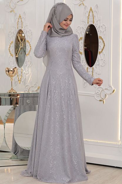 Tesetturhome Pinar Sems Duru Tesettur Elbise Gri Tesetturhome Trendyol
