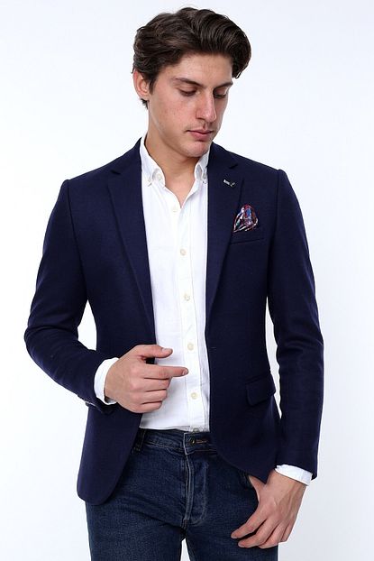 Owen 1940 Yunlu Lacivert Kase Erkek Blazer Ceket Slim Fit Trendyol