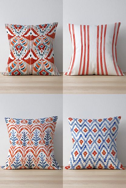 Pilloveland Cift Tarafi Baskili Kirmizi Ikat Desenli 4 Lu Suet Kirlent Kilifi Trendyol