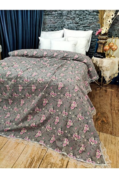 Ceyizci Yazlik Pike Yatak Ortusu Cift Kisilik Koyu Gri 11984 Trendyol