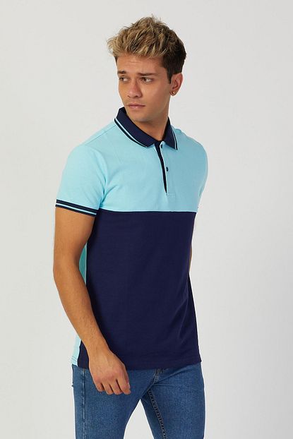 Golf Port Iki Renk Panelli Pamuklu Erkek Kisa Kol Polo Yaka Tisort Trendyol