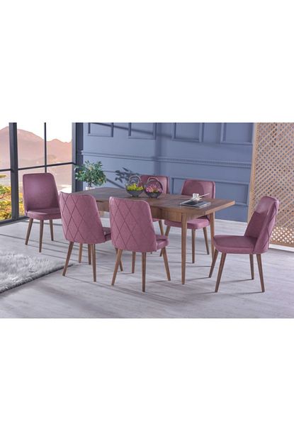 Stoker Larino Premium Yemek Odasi Yemek Masa Takimi 6 Sandalyeli Ahsap Ayakli Gul Kurusu Trendyol