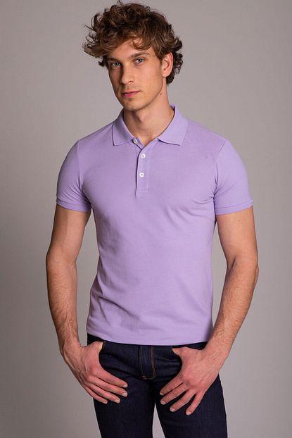Dufy Lila Polo Yaka Erkek T Shirt Slim Fit Trendyol