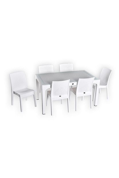 Holiday Markiz 90x150 6 Li Rattan Camli Masa Takimi Beyaz Trendyol