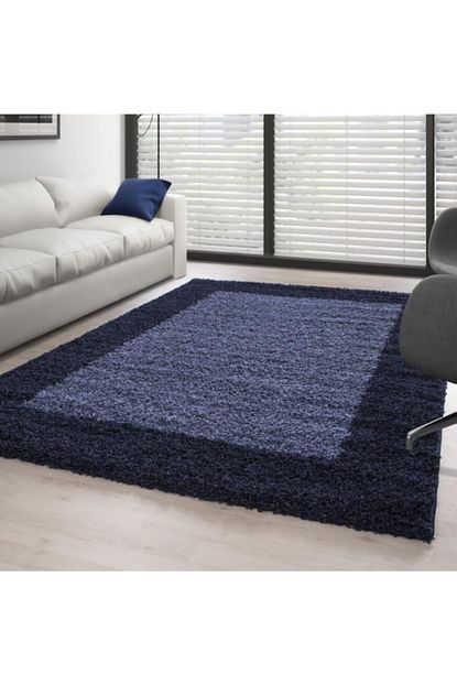 Ayyildiz Shaggy Hali 30 Mm Hav Yuksekligi Bordur Desenli Mavi Lacivert Trendyol