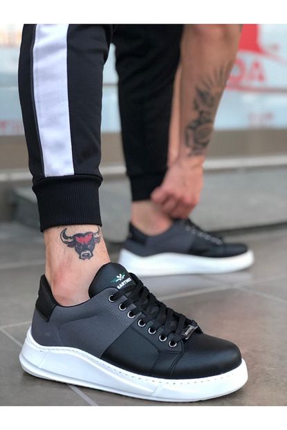 Otikbutik Er0123 Kalin Taban Bagcikli Sneakers Tarz Gri Siyah Beyaz Taban Erkek Ayakkabi Trendyol