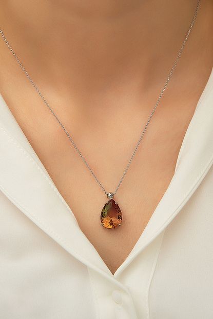 Papatya Silver 925 Ayar Rodyum Kaplama Gumus Renk Degistiren Damla Tas Kolye Trendyol