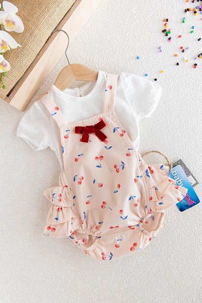 Babymod Kirazli Firfirli Kiz Bebek Tulum Salopet Takim Baby S Sets Trendyol