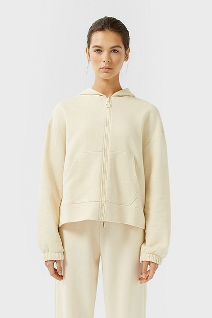 Stradivarius Kadin Ekru Fermuarli Kapusonlu Sweatshirt 06501479 Trendyol