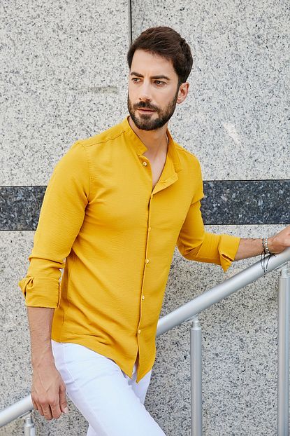 Sateen Men Erkek Safran Hakim Yaka Gomlek Trendyol