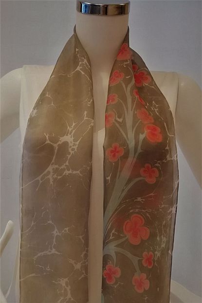 Elifebru Exclusive Handicrafts Kadin Cok Renkli Ebru Sanati 120 Cm X 25 Cm El Yapimi Ipek Fular Trendyol