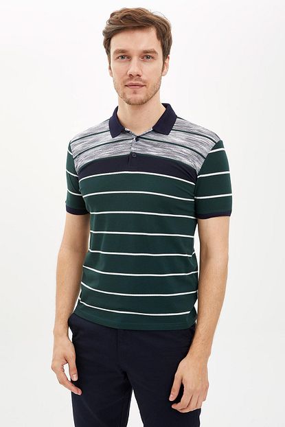 Defacto Erkek Yesil Cizgili Polo Yaka Slim Fit Pike T Shirt S3635az 20hs Gn215 Trendyol