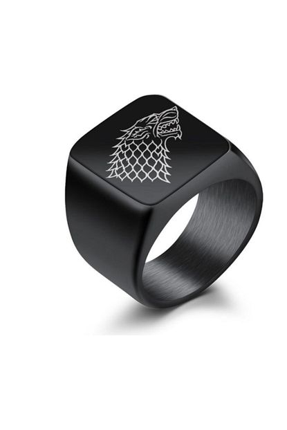 Chavin Game Of Thrones Kurt Parlak Siyah Erkek Celik Yuzuk Ds24 Trendyol