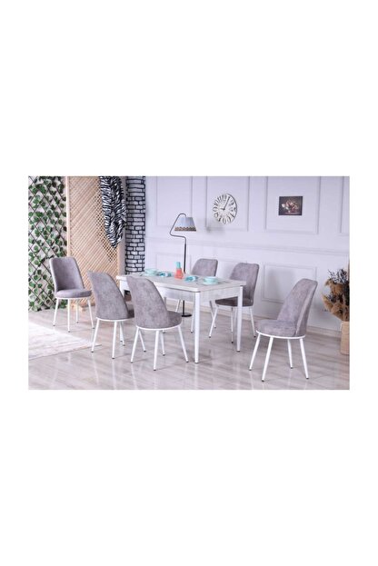 Stoker Lora Premium Yemek Masa Takimi Sandalyeli Kombinasyon Gri Trendyol