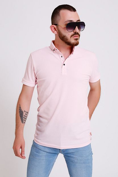 Ers Erkek Toz Pembe Polo Yaka Jakarli T Shirt Trendyol