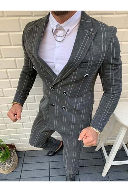 Vagas Erkek Gri Slim Kruveze Ceket Pantolon Takim Elbise Trendyol