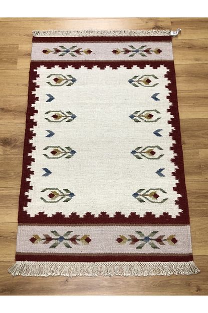 Sark Hali Cift Tarafli Pamuk Yun Kirmizi El Dokuma Gabe Kilim