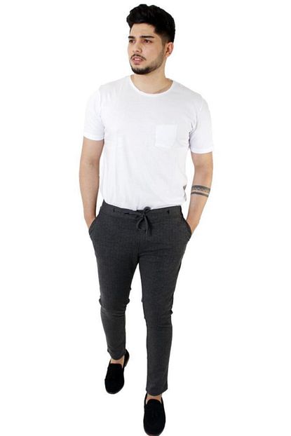 Stil Kombin Erkek Koyu Fume Captiva Cizgili Bilek Boy Pantolon Trendyol