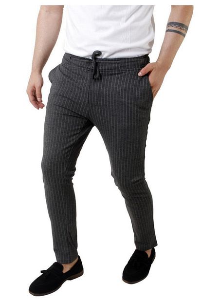Stil Kombin Erkek Acik Fume Captiva Cizgili Bilek Boy Pantolon Trendyol