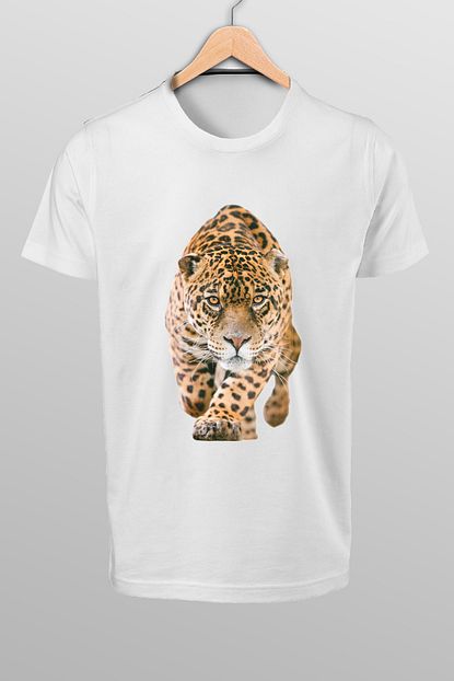 By Okat Erkek Beyaz Leopar Baskili T Shirt Trendyol