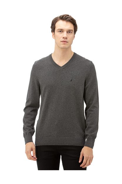 Nautica Erkek V Yaka Gri Triko Kazak S93001t Trendyol