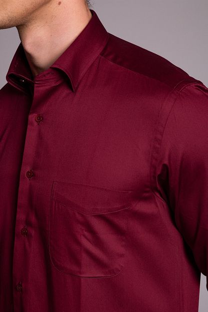 Dufy Bordo Pamuklu Saten Klasik Buyuk Beden Erkek Gomlek Battal Trendyol