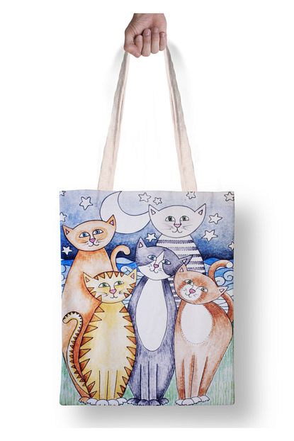 Desenblue Kedi Baskili Yikanabilir Ham Bez Canta Trendyol