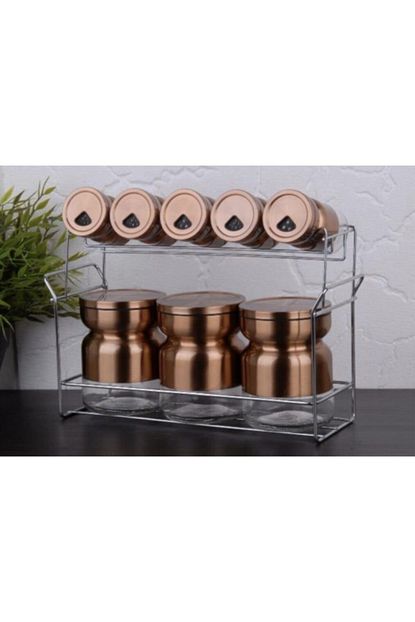 Arow Clara Luks 9 Parca Renkli Metal Kapli Cam Baharat Takimi Bronz Trendyol