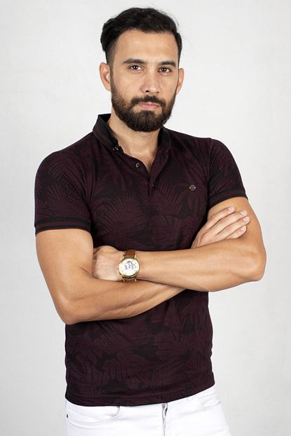 Deepsea Erkek Visne Desenli Polo Yaka Tisort 2000127 Trendyol