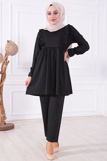 Moda Gulay Firfir Detayli Pantalonlu Takim Trendyol