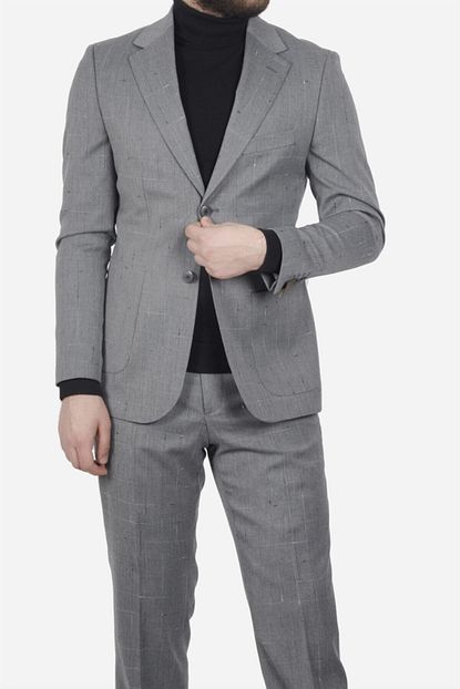 Maserto Erkek Acik Gri Desenli Slim Fit Spor Takim Elbise Trendyol