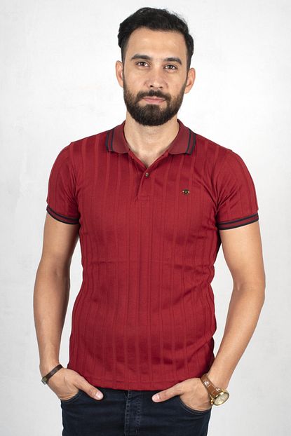 Deepsea Erkek Bordo Cizgili Polo Yaka Tisort 2000142 Trendyol