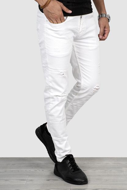 Deepsea Erkek Beyaz Likrali Kot Pantolon 2004257 Trendyol
