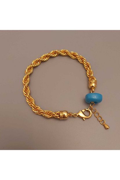 Alzey Gold Imitasyon Altin Kaplama Dogal Mavi Tasli Halat Bileklik Trendyol