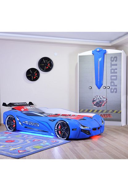 Setay Mercedes Mavi Full Ledli Kumandali Arabali Yatak Gardirop Trendyol