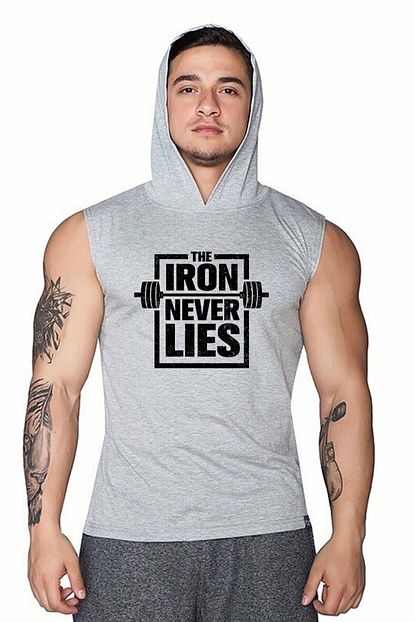 Supplementler Erkek Gri Iron Never Lies Kapusonlu Kolsuz T Shirt Trendyol