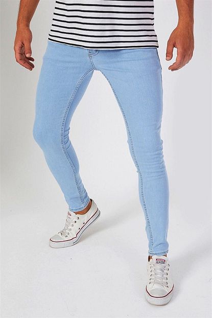 Giygit Erkek Acik Mavi Dar Paca Likrali Kot Pantolon Trendyol