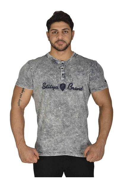 Stilya Erkek Gri Dar Kesim Eskitme Yikamali T Shirt 2886 Trendyol