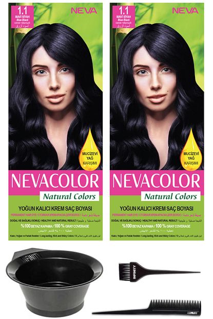 Neva Color 2 Li Natural Colors 1 1 Mavi Siyah Kalici Krem Sac Boyasi Ve Sac Boyama Seti 7681655541446 Trendyol